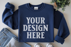 Navy Gildan 18000 Folded Flat Lay Mockups Product Image 1