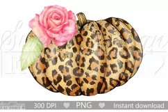 Leopard pumpkin with watercolor flowers clipart Product Image 1