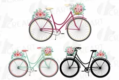 Coral and burgundy red floral bicycles clip art, floral bike Product Image 1