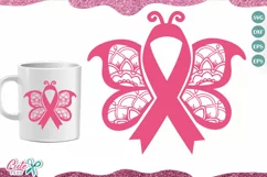 Butterfly and ribbon cancer SVG cut file for crafters Product Image 2
