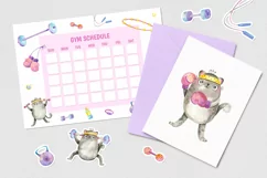 Watercolor fitness and yoga patterns with cute cats Product Image 3