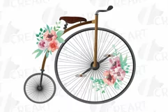Coral pink and burgundy red floral high wheelers clip art pa Product Image 6