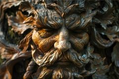 Wooden carving depicting the green man with leaves and branc Product Image 1