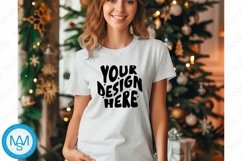 Bella Canvas 3001 Christmas, Woman white Tshirt Mockup Product Image 1
