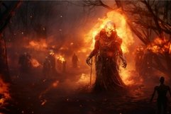 Fiery apparitions in haunted forest scene Product Image 1