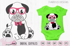 Boy pug svg, Hipster pug svg, pug svg, pug glasses svg, Product Image 1
