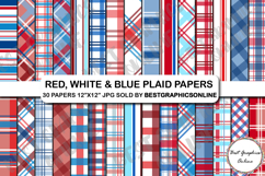 Red white and blue plaid digital papers, Patriotic pattern Product Image 1