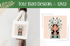 Cartoon Girl Illustration, Cute Girl Tote Bag Template Product Image 1