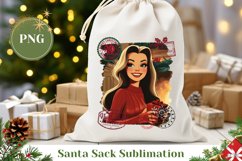 Christmas Girl Santa Sack, Christmas Fireplace PNG Product Image 1