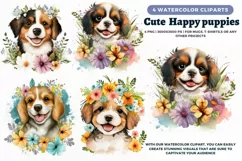 Cute Happy puppies Watercolor cliparts | Dogs Illustrations Product Image 1