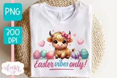Easter vibes sublimation PNG, Cute highland cow PNG design Product Image 2