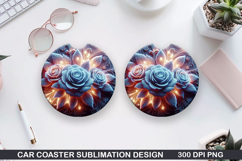 Roses Car Coaster Sublimation| Christmas Coaster PNG Design Product Image 1