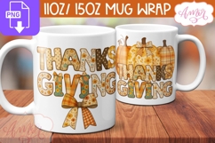 Thanksgiving mug wrap PNG, Fall pumpkins mug template Product Image 2