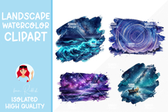 4 Galaxy Night Watercolor Landscapes Product Image 1