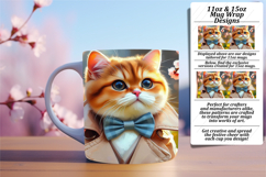 Fresh 15oz Mug Wrap Png Template , Cute Cat Product Image 1