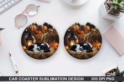 Halloween Dog Car Coaster Sublimation| Halloween Coaster PNG Product Image 1