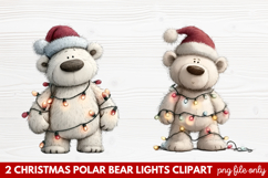 Christmas Polar Bear Lights Clipart | Cute Holiday Bear PNG Product Image 1