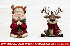 Whimsical Cozy Winter Animals Clipart | Cute Snowy Forest Product Image 1