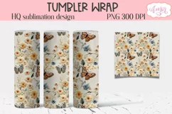 Embroidery butterflies tumbler wrap PNG for sublimation Product Image 2