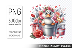 Valentine&#039;s Duck in Bucket, Animal Graphic For Crafts Product Image 1