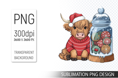 Cute Christmas Highland Cow , Animal Sublimation Clipart PNG Product Image 1
