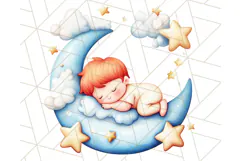 Sleeping Baby on Moon PNG, Cute Night Sky Baby Clipart Png Product Image 2