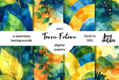 Terra Futura Digital Paper Watercolor Seamless Pattern Product Image 1