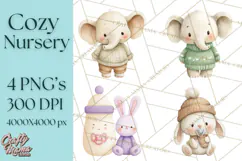 Knitted Nursery Animal Clipart PNG, Cozy Watercolor Baby Fox Product Image 1
