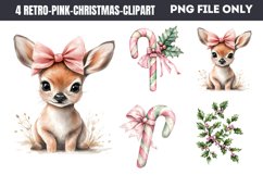 Retro Pink Christmas Sublimation Clipart PNG Product Image 1