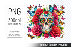 Sugar Skull Clipart PNG, Sublimation Skull Flowers Product Image 1