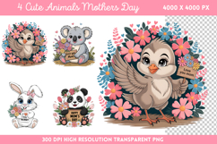 Cute Animals Mothers Day Clipart PNG Product Image 1