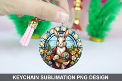 Bunny Round Keychain, Bunny Flowers Keychain Design Product Image 1
