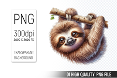 Cute Sloth Clipart PNG, Printable Animals, Wildlife Design Product Image 1