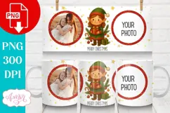 Christmas photo mug wrap PNG, Christmas elf mug template Product Image 2