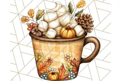 Fall Drink Clipart PNG, Cozy Autumn Cocoa and Latte Art Product Image 2