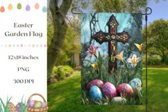 Easter Cross Garden Flag Template, Floral Easter Cross PNG Product Image 1