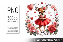 Cute Deer Sublimation, Valentine&#039;s Digital Clipart PNG Product Image 1