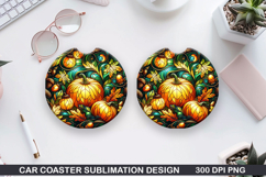 Pumpkin Car Coaster Sublimation| Halloween Coaster PNG Product Image 1