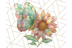 Stained Glass Butterfly and Sunflower PNG Clipart Product Image 2