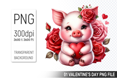 Valentine&#039;s Cute Pig Clipart PNG, Pig Graphic For Crafts Product Image 1