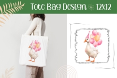Watercolor Goose Illustration, Cartoon Bird Tote Bag Design Product Image 1