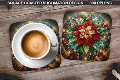 Poinsettias Coaster Sublimation, Christmas Coaster PNG Product Image 1