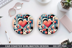 Heart Car Coaster Sublimation |Valentine Coaster PNG Product Image 1