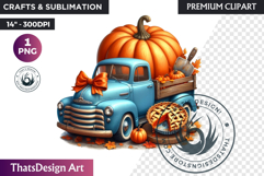 Fall Vintage Truck with Pumpkin PNG clipart Farmhouse Autumn Product Image 1