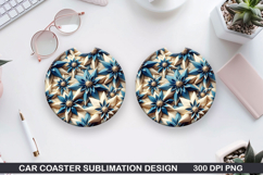 Flowers Car Coaster Sublimation| Flowers Coaster PNG Design Product Image 1