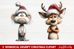 2 Whimsical Grumpy Christmas Clipart | Funny Grumpy Holiday Product Image 1