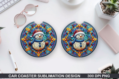 Snowman Car Coaster Sublimation|Christmas Coaster PNG Design Product Image 1