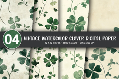 Vintage Watercolor Clover Digital Paper Product Image 1
