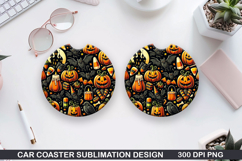 Pumpkins Car Coaster Sublimation| Halloween Coaster PNG Product Image 1