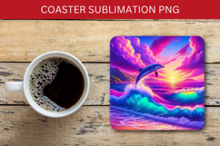 square coaster - sunset beach dolphin Product Image 1